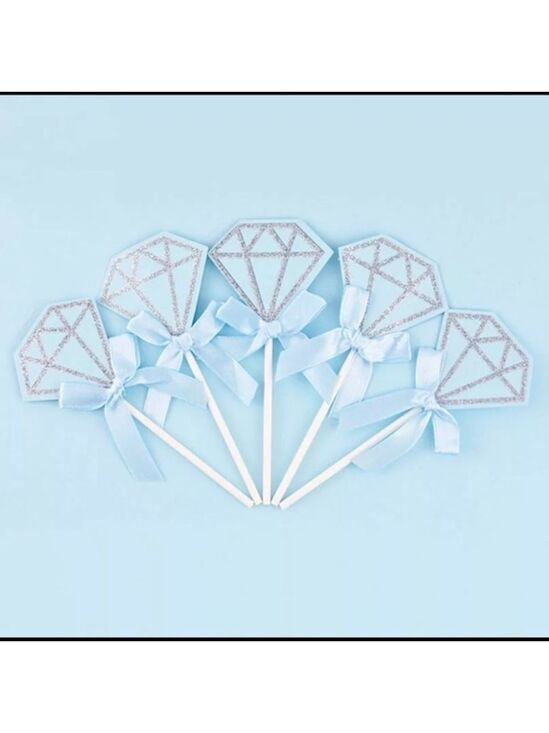 Other - 10pc Blue Diamond Silver Glitter Cupcake Toppers